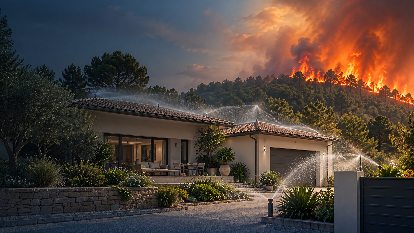 HydroProtec, protection extérieure d’une maison face au feu de forêt