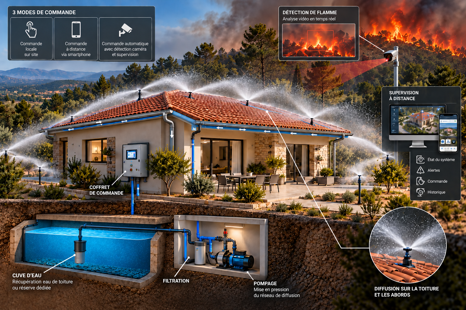 You are currently viewing HydroProtec : la technologie derrière la protection active d’une habitation face aux feux de forêt