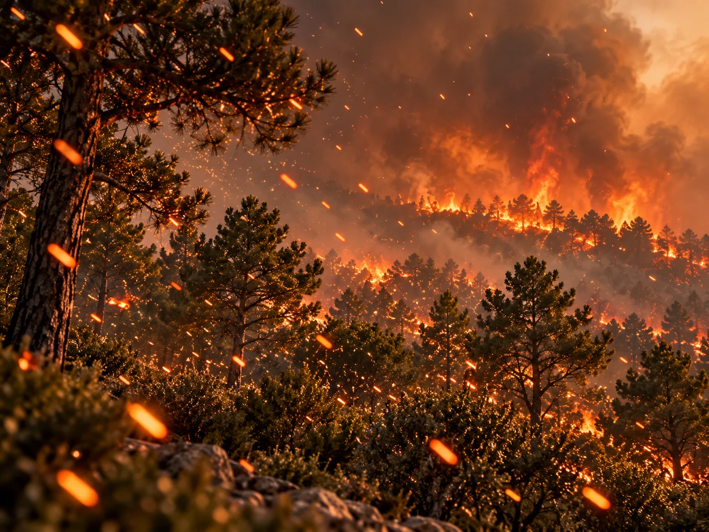 Projections de braises lors d’un feu de forêt