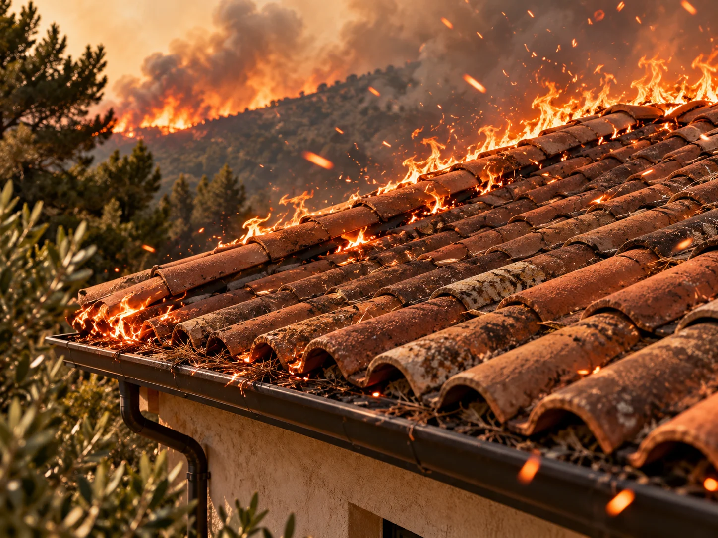 Risque d’inflammation d’une toiture lors d’un feu de forêt